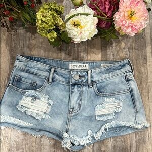Bullhead Women's Light Blue Distressed Denim Shorts 25